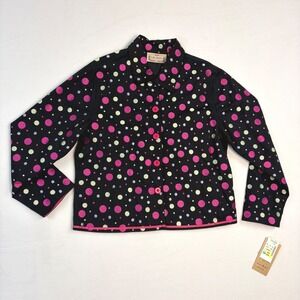 NWT‎ Life Style Womens Large Black Embroidered Polka Dot Jacket Artsy Colorful